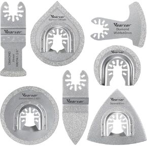 Diamond Oscillating Saw Blades 7PCS, Universal Oscillating Tool Blade for Grit Grout Removal, Quick Release Multitool Blades Kit for Tile, Air Brick, Cement, Concrete, Masonry