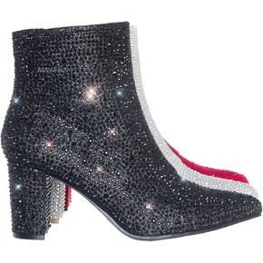 FOREVER Women Rhinestone Block Chunky Heel Ankle Bootie Iceberg 12 shoes Black 7