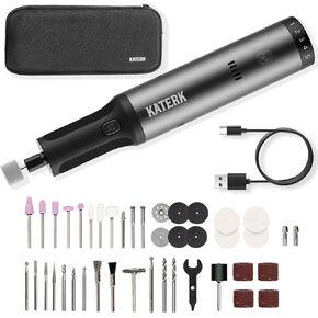Katerk Cordless Rotary Tool Kit, 7.2V Aluminum Alloy Engraving Pen, Low Noise & 5 Speeds (10000-28000 RPM), Mini Rotary Tool with LED Indicator and 42 Accessories for Sanding, Polishing, Engraving