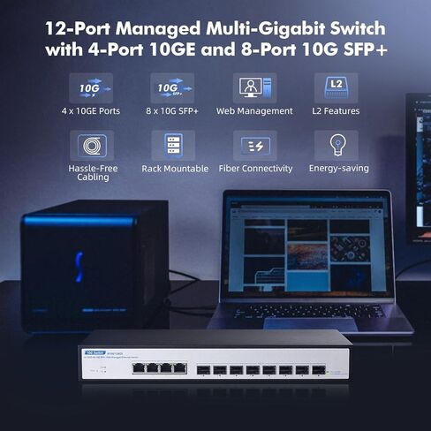 YuLinca 8 Port 10Gbps SFP+ Managed Switch, Support 1G/2.5G/10G SFP Module, 160Gbps Bandwidth, Desktop|Wallmount Metal Fanless Managed Fiber Switch in Saudi Arabia