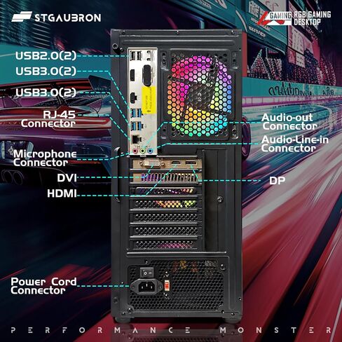 STGAubron Gaming PC, Radeon RX 5600 XT 6G GDDR6, Intel Core i7 up to 3.9G, 16G RAM, 1T SSD, 600M WiFi, BT 5.0, RGB Fan x 6, RGB BT Sound Bar, Windows 10 Home, White in Saudi Arabia