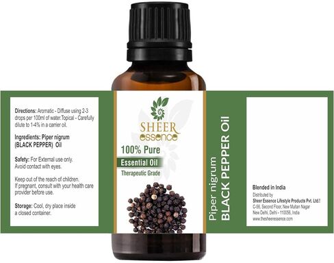 Black Pepper Oil 15 ML (0.51 Fl.OZ) | 100% Pure Natural Undiluted Uncut Therapeutic Grade Piper Nigrum Essential Oil in Saudi Arabia