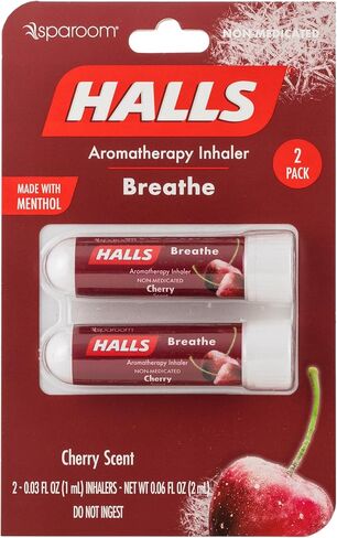 SpaRoom Halls Breathe Menthol with 100% Pure Essential Oils Aromatherapy Nasal Inhaler, 3 Pack, Cherry, Lemon and Mentho-Lyptus Scents in Saudi Arabia