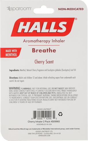 SpaRoom Halls Breathe Menthol with 100% Pure Essential Oils Aromatherapy Nasal Inhaler, 3 Pack, Cherry, Lemon and Mentho-Lyptus Scents in Saudi Arabia