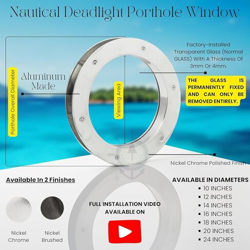 Deep Flange Nickel Premium Aluminum Premium Nautical Porthole Window With A Transparent Glass | Kitchen Home Decor Porthole Window | Nagina International (Nickel, 20 Inches) in Saudi Arabia