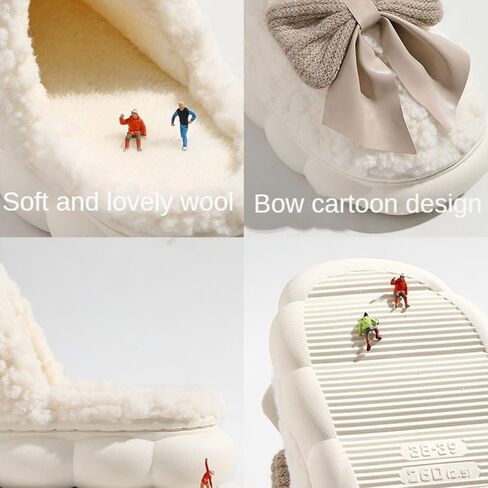 Fuzzy Bow Tie Slippers for Women Closed Back Fluffy House Shoes Winter Indoor Outdoor Slippers in Kuwait