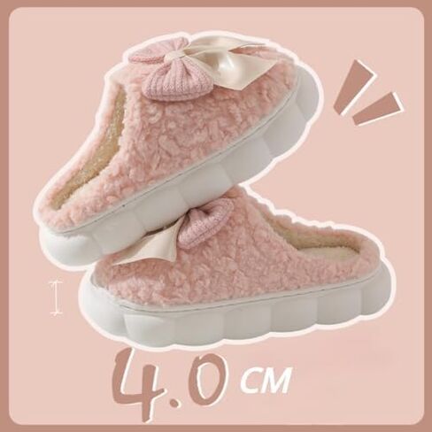 Fuzzy Bow Tie Slippers for Women Closed Back Fluffy House Shoes Winter Indoor Outdoor Slippers in Kuwait