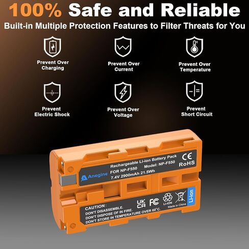 بطارية NP-F550 2900mAh و 2 في 1 كابل شحن USB-C لـ Sony NP-F970 F750 F550 F330 F530 F570 F770 F960 CCD-SC55 TR516 TR716 TR818 TR910 TR917 لضوء الفيديو LED (RED 2 Pack) (RED) in Kuwait
