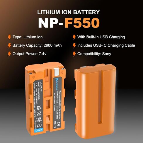 بطارية NP-F550 2900mAh و 2 في 1 كابل شحن USB-C لـ Sony NP-F970 F750 F550 F330 F530 F570 F770 F960 CCD-SC55 TR516 TR716 TR818 TR910 TR917 لضوء الفيديو LED (RED 2 Pack) (RED) in Kuwait