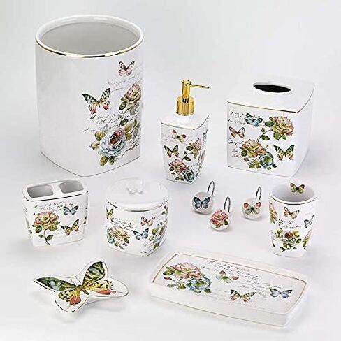 Avanti Linens - Wastebasket, Decorative Trash Can, Butterfly Inspired Home Decor (Butterfly Garden Collection),White in Saudi Arabia