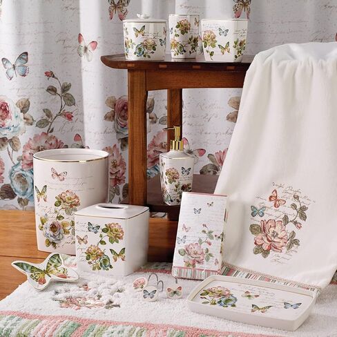 Avanti Linens - Wastebasket, Decorative Trash Can, Butterfly Inspired Home Decor (Butterfly Garden Collection),White in Saudi Arabia