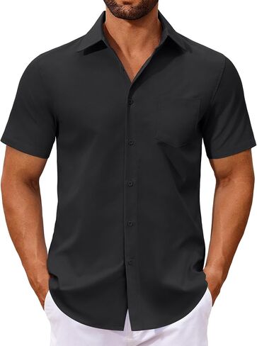 COOFANDY Men's Button Down Shirts Short Sleeve Casual Dress Shirts Untucked Summer Shirt with Pocket in Saudi Arabia