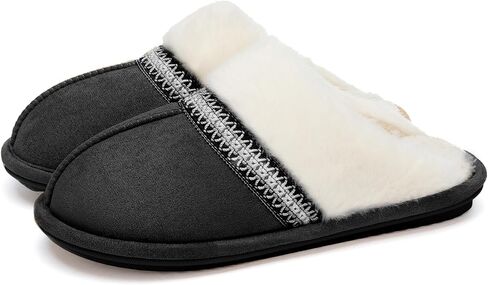 Fuzzy Slippers for Women with Memory Foam Warm Winter Suede House Slippers Indoor Outdoor Gifts For Women Faux Fur Anti-Skid in Saudi Arabia