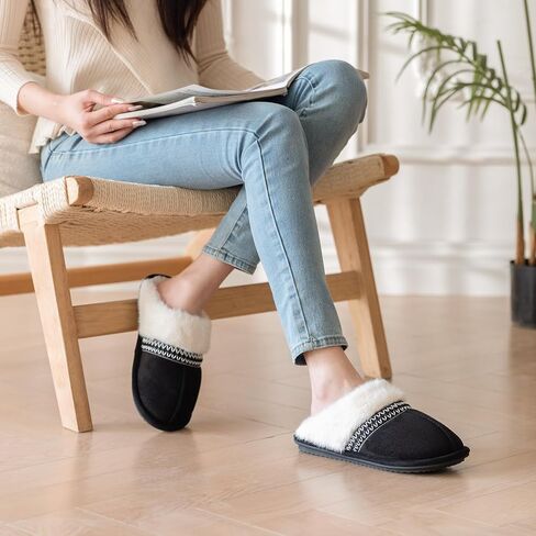 Fuzzy Slippers for Women with Memory Foam Warm Winter Suede House Slippers Indoor Outdoor Gifts For Women Faux Fur Anti-Skid in Saudi Arabia