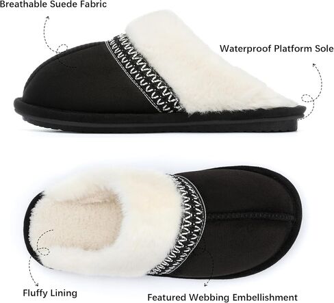 Fuzzy Slippers for Women with Memory Foam Warm Winter Suede House Slippers Indoor Outdoor Gifts For Women Faux Fur Anti-Skid in Saudi Arabia