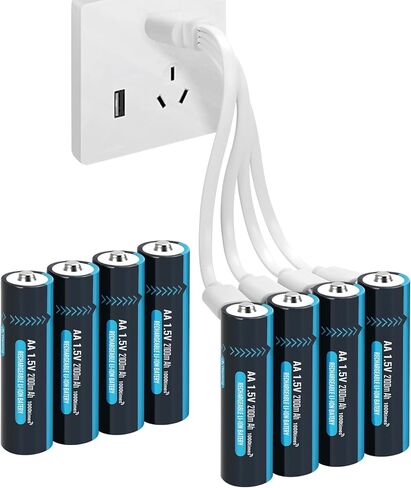 8 حزمة USB بطاريات AA القابلة لإعادة الشحن مع 4 في 1 كابل الشحن ، 1.5 فولت ليثيوم بطارية الحجم للكاميرا في الهواء الطلق وميض ، 2100mAh (3150 ميجا ساعة) in Saudi Arabia