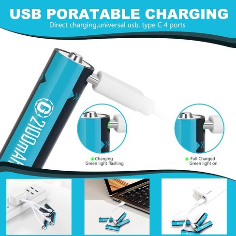 8 حزمة USB بطاريات AA القابلة لإعادة الشحن مع 4 في 1 كابل الشحن ، 1.5 فولت ليثيوم بطارية الحجم للكاميرا في الهواء الطلق وميض ، 2100mAh (3150 ميجا ساعة) in Saudi Arabia