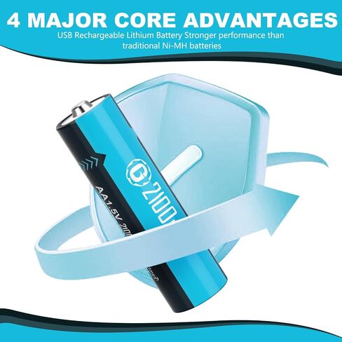 8 حزمة USB بطاريات AA القابلة لإعادة الشحن مع 4 في 1 كابل الشحن ، 1.5 فولت ليثيوم بطارية الحجم للكاميرا في الهواء الطلق وميض ، 2100mAh (3150 ميجا ساعة) in Saudi Arabia
