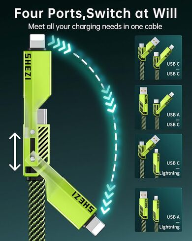 [One is Enough] 4-in-1 USB C Cable, 27W [High-Speed Charging & Fast Data Sync] Multi Charger Cord Combo L/Type C/Type A for iPhone iPad Samsung & Most Devices, 5FT in Kuwait
