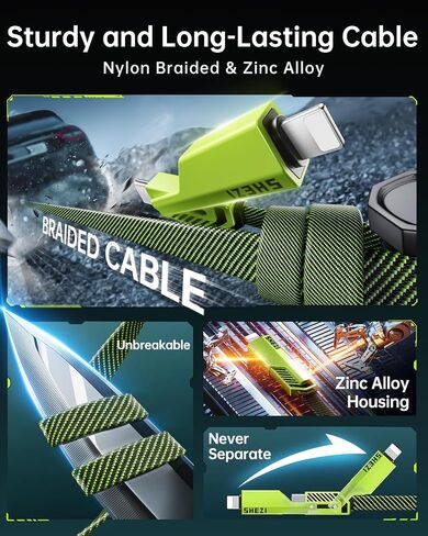 [One is Enough] 4-in-1 USB C Cable, 27W [High-Speed Charging & Fast Data Sync] Multi Charger Cord Combo L/Type C/Type A for iPhone iPad Samsung & Most Devices, 5FT in Kuwait