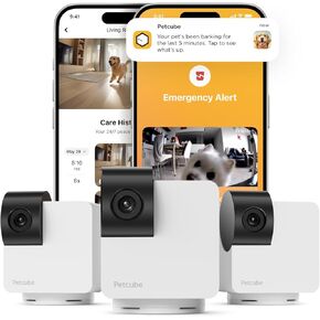 Petcube Cam حزمة 2 | كاميرا أمان للحيوانات الأليفة في Wi-Fi داخلي مع تطبيق هاتف ، وصوت ثنائي الاتجاه والفيديو ، والرؤية الليلية ، والفيديو عالي الدقة 1080 بكسل وتنبيهات ذكية