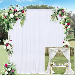 10x10ft White Polyester Backdrop Curtain 2 Panels Party Wedding | Machine Washable Fade-Resistant 2-Sided Lightweight Polyester Rod Pocket Drapes for Weddings Baby Showers Photo Home in Saudi Arabia