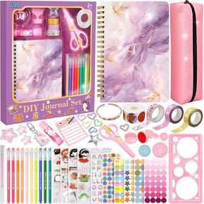 DIY Journal Kit for Girls - 592 Pcs Diary Supplies Set & Scrapbook Stationery Kit, Journaling Art Crafts Kit - Ideal Xmas, Birthday Gift for Ages 8 9 10 11 12 13 14 Year Old Teen Girls