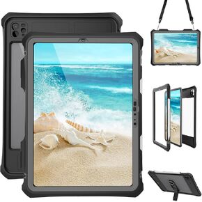 MRUOZRUI iPad 9th 8th 7th Generation Case Waterproof, Full Body Protective Shockproof Case with Built-in Screen Protector, Pencil Holder, Stand, Shoulder Strap for iPad 9th 8th 7th Gen 10.2 inch Teal