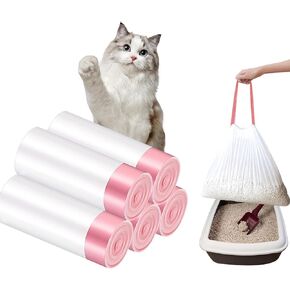 100 Count Cat Litter Box Liners, 27" x 15.7" Drawstring Bags for Kitty Litter Pan Receptacles, One Step Cleaning, Super Thick & Tear Resistant