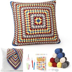 Katech Pillowcase Crochet Kit for Beginners-Crochet Kit for Adults Learn to Crochet Daisy Granny Squares, Crochet Starter Kit for Beginners Kids w/Step-by-Step Instructions Enough Yarn Crocheting Pink
