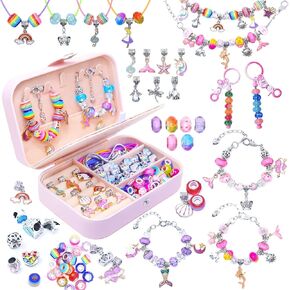 MBJTLST Charm Bracelet Making Kit Girls Beads, 106Pcs Crafts for Girls Age 4 5 6 7 8 9 10 Year Old Girl Birthday Gifts, Toddler Jewelry Making Kit for for Girls 8-12