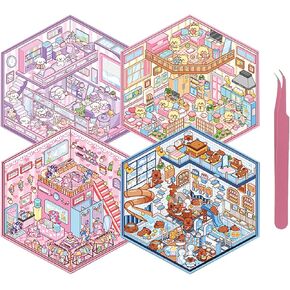 Xuoent DIY 3D Sticker Scene 6 Sets of Stickers for Girls Make Your Own Mini Shop Scenes Stickers for Kids Cute Cartoon Animal Stickers for Adult Relief Stress Pass The Time