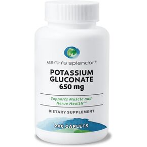 Earth's Splendor Potassium Gluconate 99mg Tablets - Supports Muscle and Nerve Health for Adults, 100 Count - 6 + Month Supply
