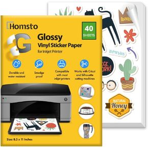 Printable Vinyl Sticker Paper for Inkjet Printer - Make Waterproof Stickers - Tear and Scratch Resistant 8.5"x11" - Glossy Sticker Paper