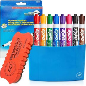 Dry Erase Markers Ultra Fine Tip, 8 Dry Erase Markers Fine Tip, Bundle of Whiteboard Markers, Dry Erase Eraser Mini and Magnetic Marker Holder for Whiteboard, Ultra Fine Tip Dry Erase Markers Kit