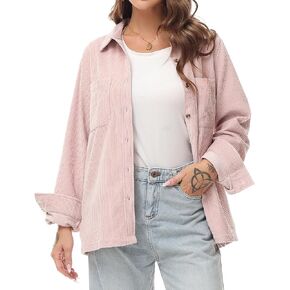 MCEDAR Women's Corduroy Shirt Relaxed Fit Casual Long Sleeve Corduroy Button Down Shacket Jacket Tops (S-4X)