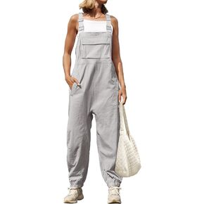 ZESICA Women's Sleeveless Overalls Jumpsuit Casual Loose Adjustable Straps Bib Long Pant Jumpsuits with Pockets