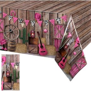 Tiamon 3 Pcs Western Party Tablecloth Western Cowgirl Table Cover Pink Western Cowgirl Plastic Tablecloth Disposable Wild West Theme Table Cover for Baby Shower Birthday Party Supplies, 54 x108 Inch