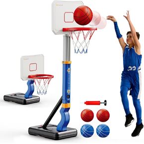 Toddler Basketball Hoop, Adjustable Height 2.3-4.5ft Baby Basketball Goal Set with 4 Balls & Pump, Backyard Poolside Basketball Toy for Boys & Girls Birthday Gift, Pink