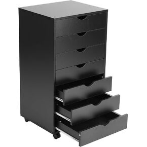 Drawer Chest File Cabinet, Wood Dresser Under Desk Storage, Mobile Printer Stand with Lockable Wheels For Home Office Study, White, 7-Drawers