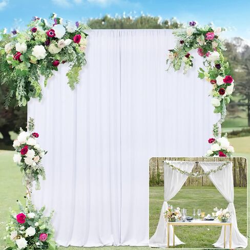 10x10ft White Polyester Backdrop Curtain 2 Panels Party Wedding | Machine Washable Fade-Resistant 2-Sided Lightweight Polyester Rod Pocket Drapes for Weddings Baby Showers Photo Home in Saudi Arabia