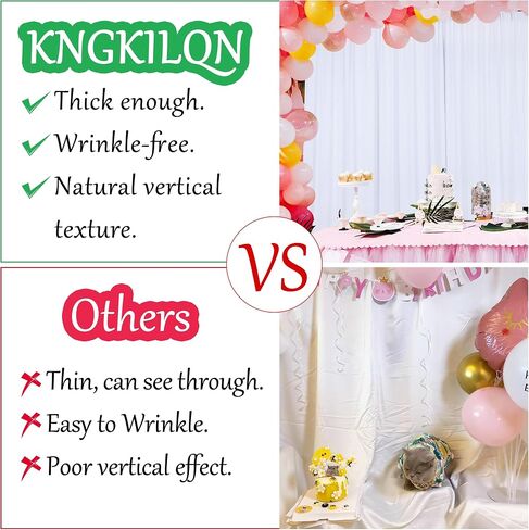 10x10ft White Polyester Backdrop Curtain 2 Panels Party Wedding | Machine Washable Fade-Resistant 2-Sided Lightweight Polyester Rod Pocket Drapes for Weddings Baby Showers Photo Home in Saudi Arabia
