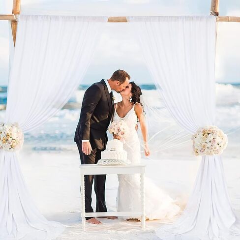 10x10ft White Polyester Backdrop Curtain 2 Panels Party Wedding | Machine Washable Fade-Resistant 2-Sided Lightweight Polyester Rod Pocket Drapes for Weddings Baby Showers Photo Home in Saudi Arabia