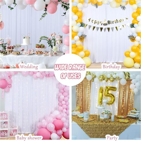 10x10ft White Polyester Backdrop Curtain 2 Panels Party Wedding | Machine Washable Fade-Resistant 2-Sided Lightweight Polyester Rod Pocket Drapes for Weddings Baby Showers Photo Home in Saudi Arabia