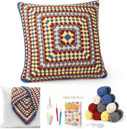 Katech Pillowcase Crochet Kit for Beginners-Crochet Kit for Adults Learn to Crochet Daisy Granny Squares, Crochet Starter Kit for Beginners Kids w/Step-by-Step Instructions Enough Yarn Crocheting Pink in Saudi Arabia