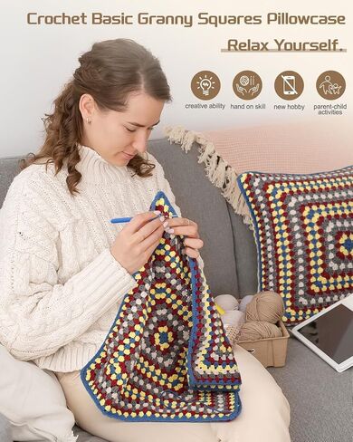 Katech Pillowcase Crochet Kit for Beginners-Crochet Kit for Adults Learn to Crochet Daisy Granny Squares, Crochet Starter Kit for Beginners Kids w/Step-by-Step Instructions Enough Yarn Crocheting Pink in Saudi Arabia