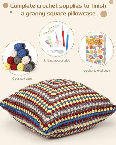 Katech Pillowcase Crochet Kit for Beginners-Crochet Kit for Adults Learn to Crochet Daisy Granny Squares, Crochet Starter Kit for Beginners Kids w/Step-by-Step Instructions Enough Yarn Crocheting Pink in Saudi Arabia