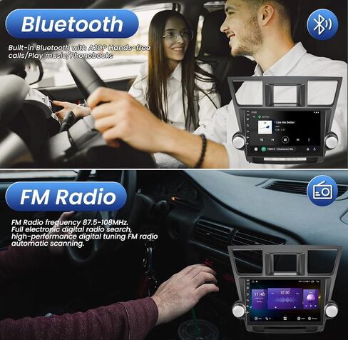 Android 12 Car Stereo for Toyota Highlander 2008-2013: (2+64G) 5GWiFi Upgrade Radio with Carplay Android Auto - 10.1 inch 1280 * 800 Touch Screen with 1080P Backup Camera Bluetooth GPS Navigation in Saudi Arabia