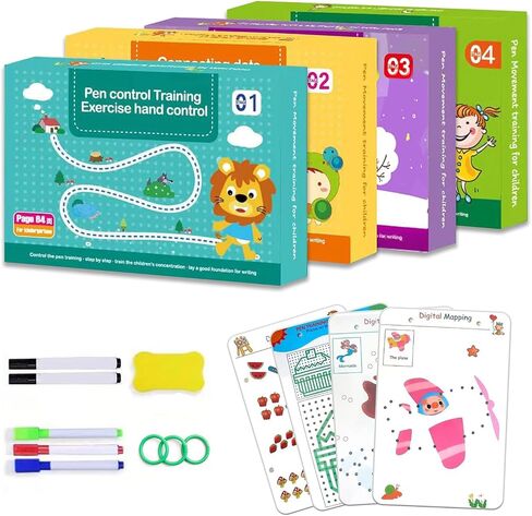 Magic Grooved Practice Copybook, Reusable Grooved Handwriting 4 Workbooks with Pens, Grooved Handwriting Practice Workbooks for Kids Age 3-8, Tracing Letters, Numbers, Drawing, Magic Copybook in Saudi Arabia