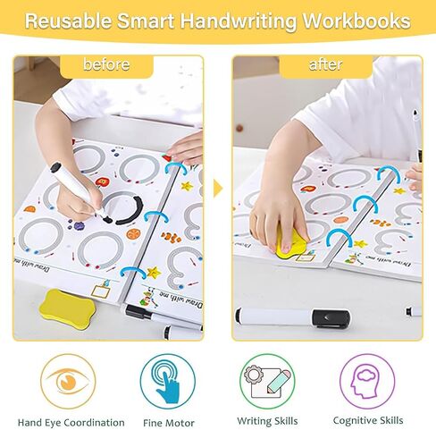 Magic Grooved Practice Copybook, Reusable Grooved Handwriting 4 Workbooks with Pens, Grooved Handwriting Practice Workbooks for Kids Age 3-8, Tracing Letters, Numbers, Drawing, Magic Copybook in Saudi Arabia